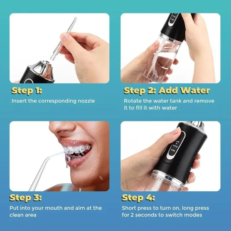 Portable Water Flosser – USB Rechargeable with 4 Tips