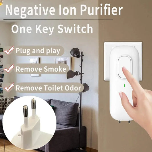 Negative ion purifier with one key switch in a living room setting