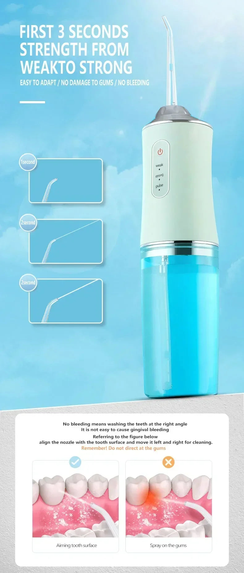 Portable Water Flosser – USB Rechargeable with 4 Tips