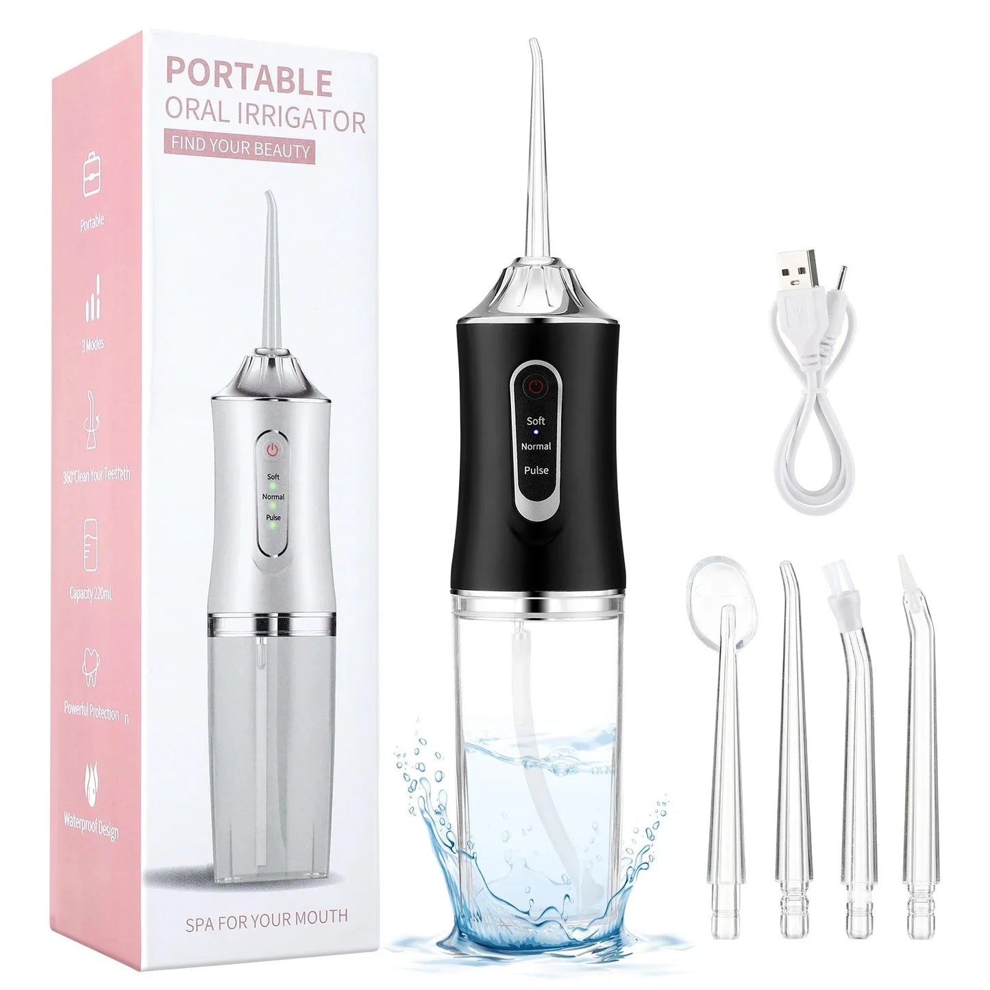 Portable Water Flosser – USB Rechargeable with 4 Tips