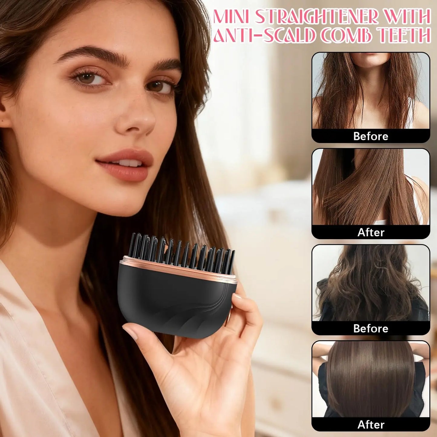Mini Hair Straightener Comb – Portable USB Rechargeable Styling Tool