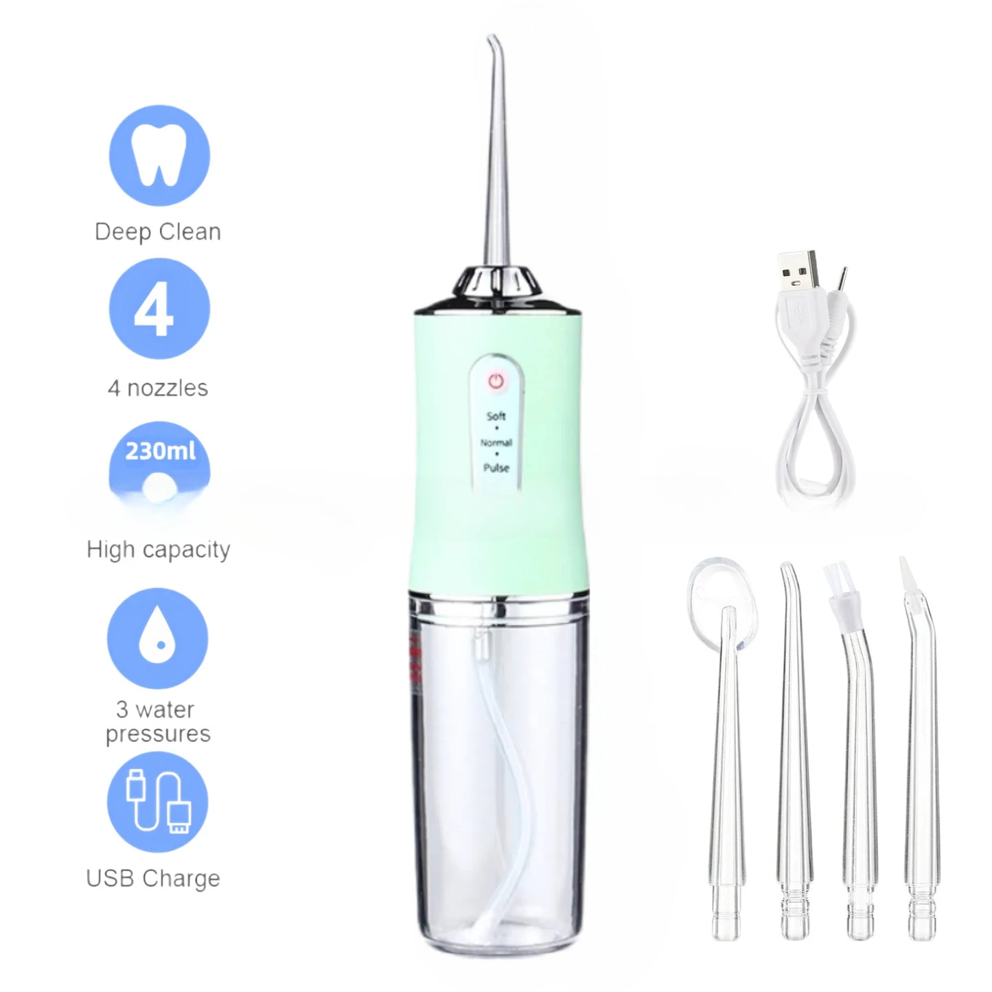 Portable Water Flosser – USB Rechargeable with 4 Tips