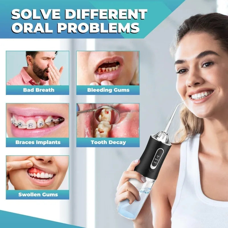 Portable Water Flosser – USB Rechargeable with 4 Tips