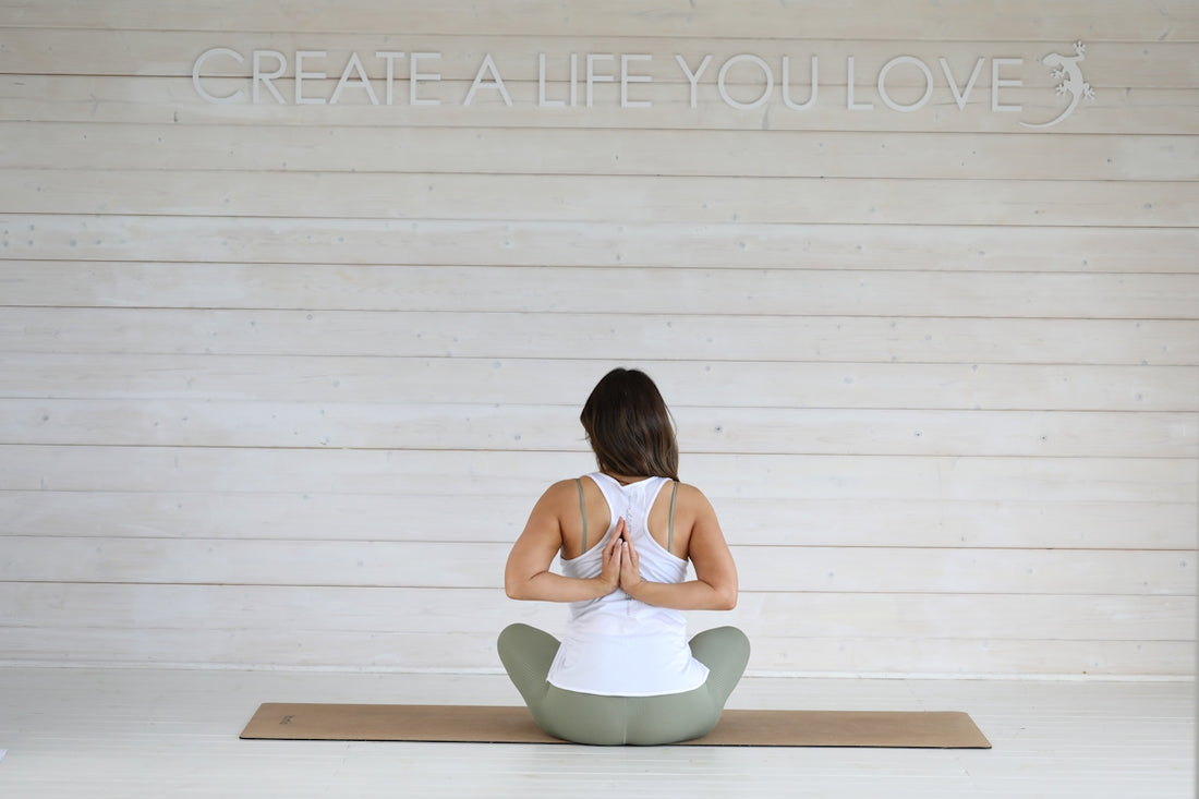 Woman in yoga pose on mat