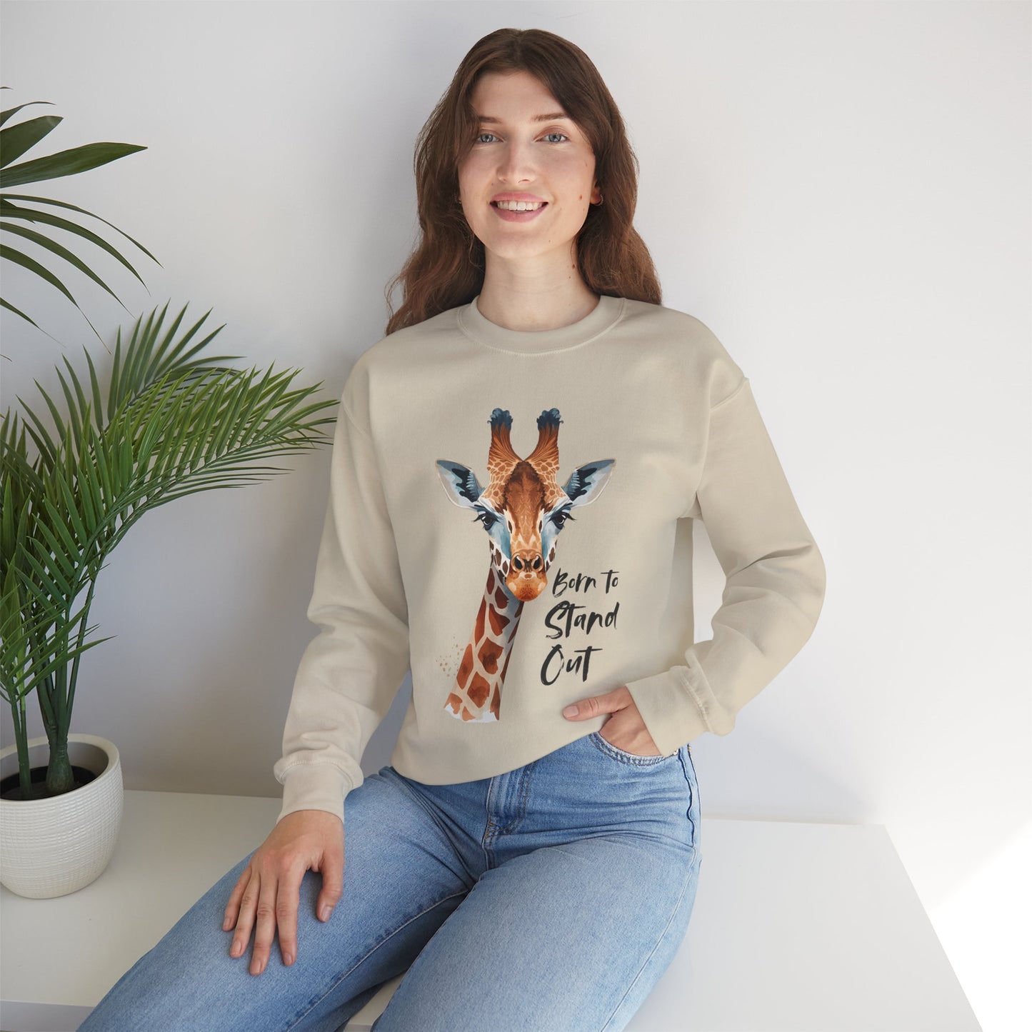Unisex Giraffe 'Born to Stand Out' Crewneck Sweatshirt