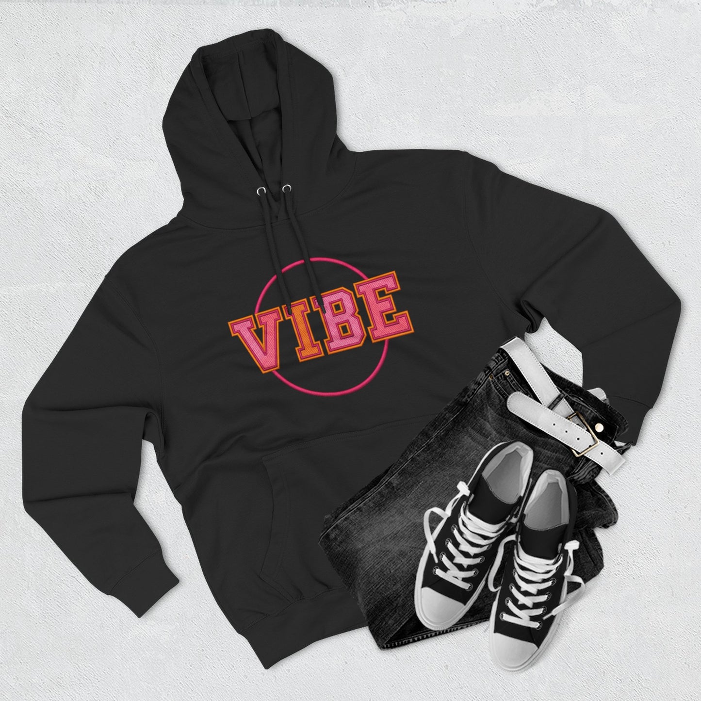Unisex Vibe Graphic Hoodie — Retro Circle Logo Sweatshirt