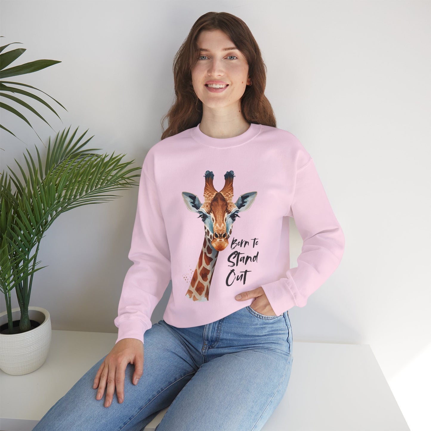 Unisex Giraffe 'Born to Stand Out' Crewneck Sweatshirt