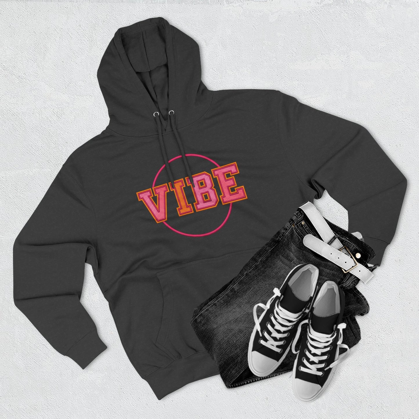 Unisex Vibe Graphic Hoodie — Retro Circle Logo Sweatshirt