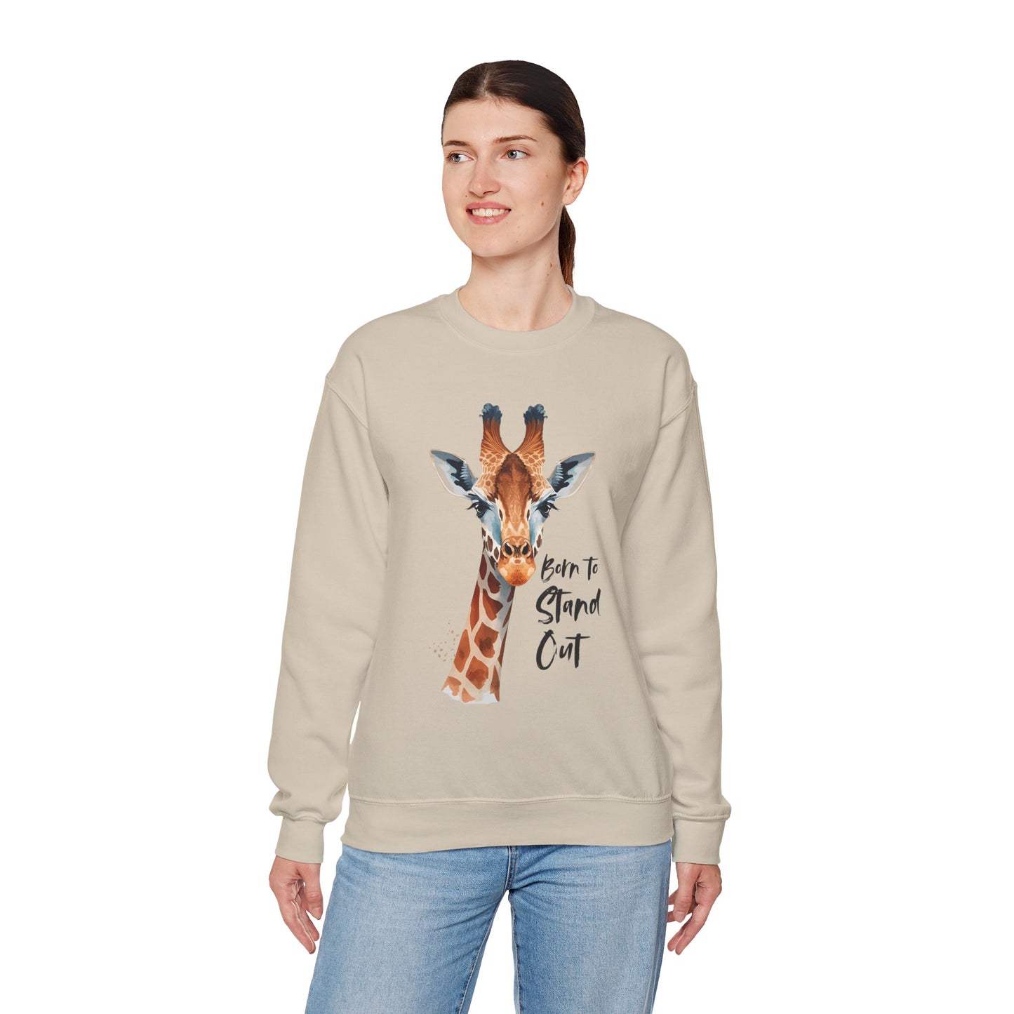 Unisex Giraffe 'Born to Stand Out' Crewneck Sweatshirt