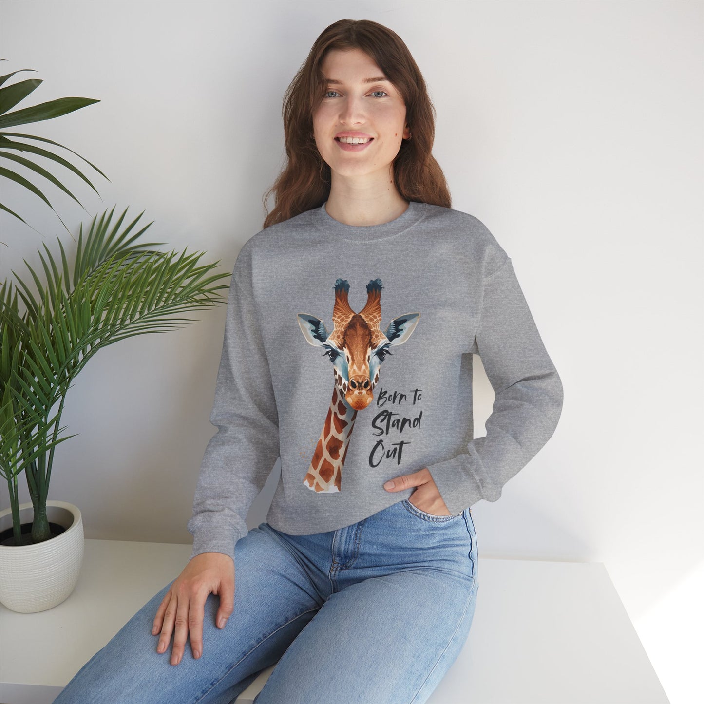 Unisex Giraffe 'Born to Stand Out' Crewneck Sweatshirt