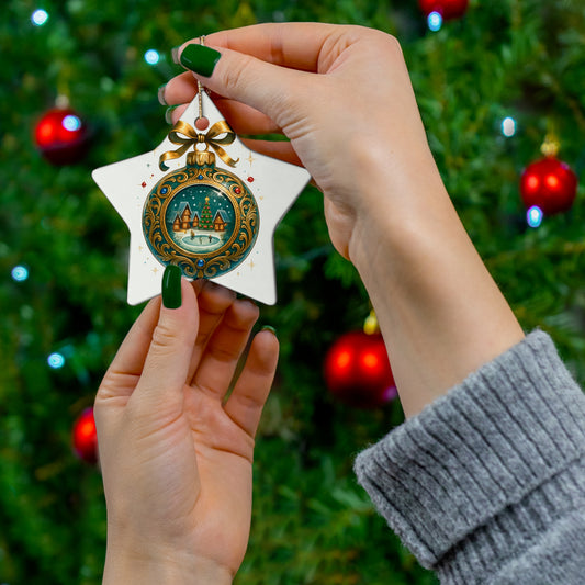 Ceramic Christmas Ornament – Vintage Winter Village Bauble | Multiple Shapes, Premium Holiday Keepsake