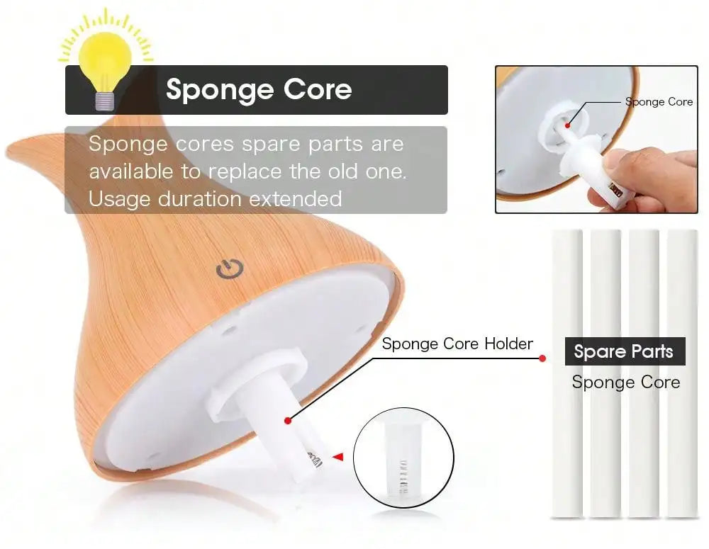 Product with sponge core and spare parts on a white background