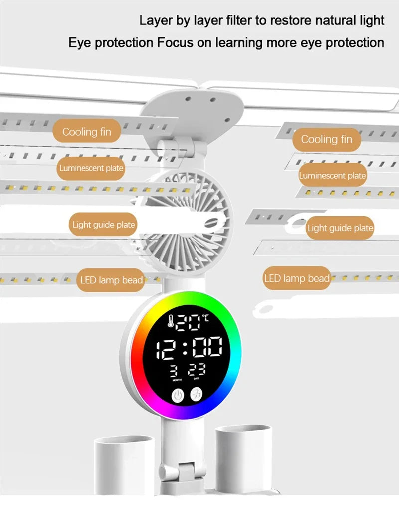 Digital clock with colorful display on a white background