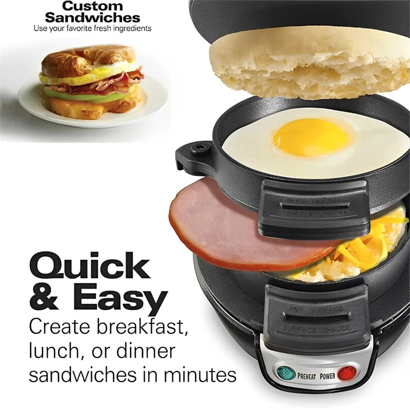Electric Burger & Breakfast Sandwich Maker – Non-Stick Mini Grill for Muffins, Croissants & Quick Meals