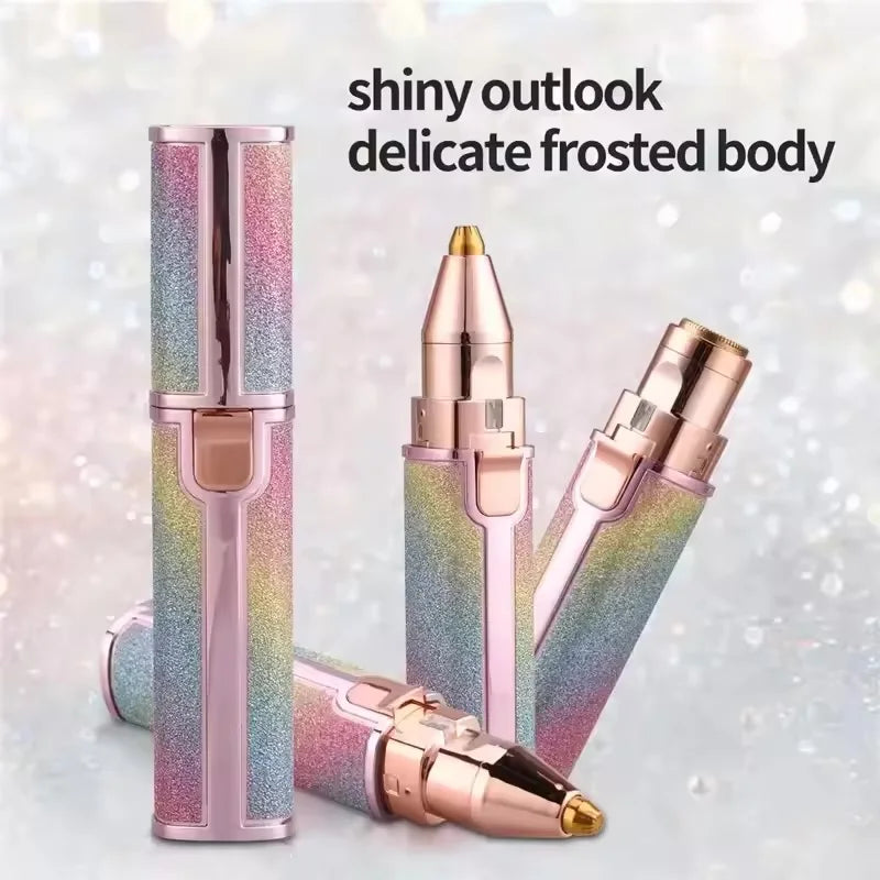 Multicolored lip pen with gold accents on a glittery background