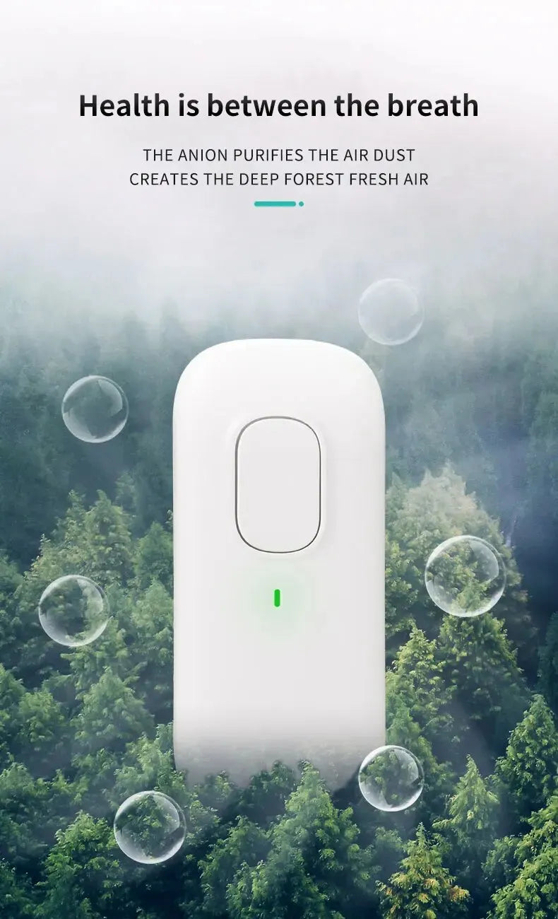 White device with a green light on a background of trees and fog