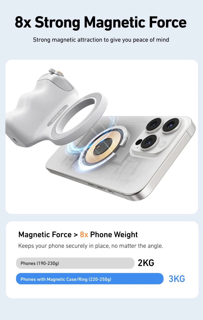 Phone case with magnetic force feature on a light blue background