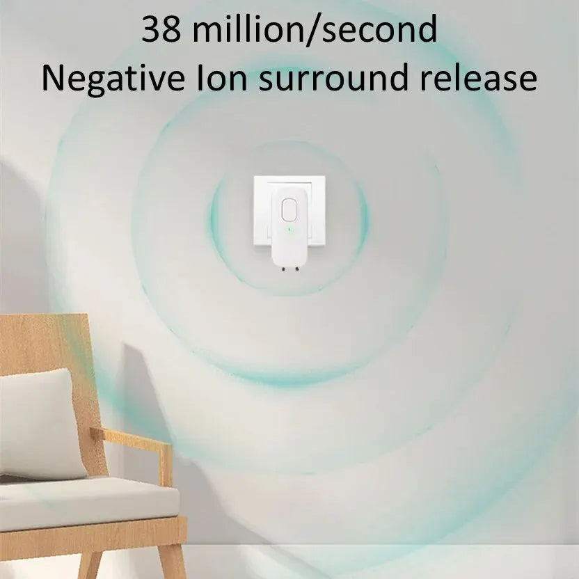 White wall switch with negative ion release feature in a room setting